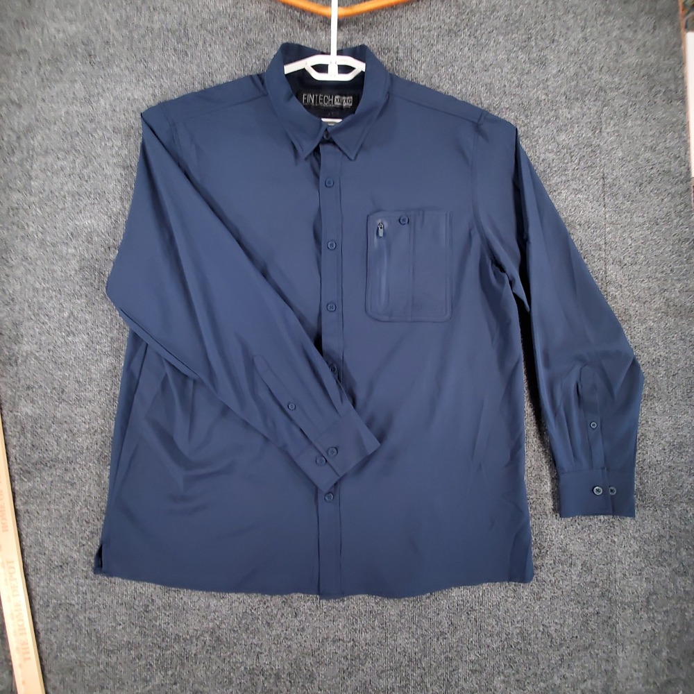 Fintech Shirt Mens XL Performance Navy Blue Vented Fishing Long Sleeve Button Up